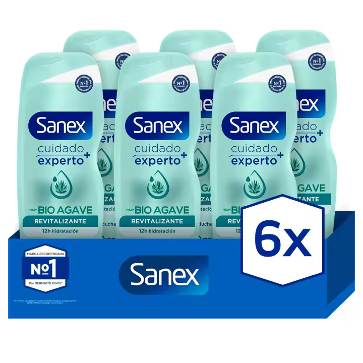 Gel de ducha o baño Sanex Natural Prebiotic de Bio Agave revitalizante 600ml Pack de 6 - 1