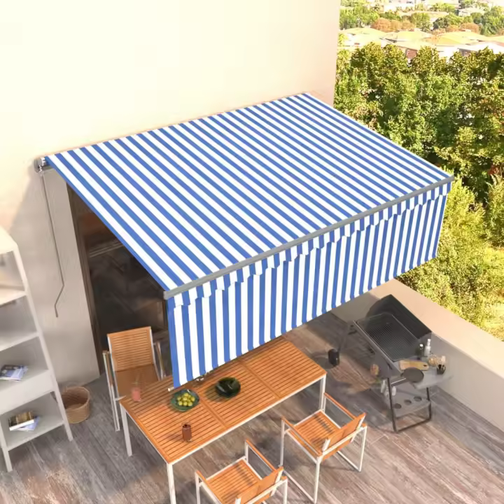 vidaXL Toldo retráctil manual con persiana azul y blanco 4x3 m - 1
