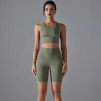Conjunto De Yoga Deportivo Para Mujer Top Y Shorts De Color Sólido Nylon Transpirable Y Secado Rápido Para Gimnasio Ciclismo Y Correr - details 18