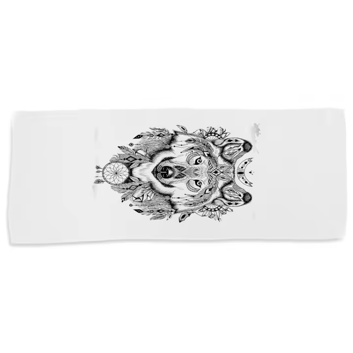 MERCHANDMANIA TOALLA MEDIANA GIMNASIO ABSORBENTE lobo tribal salvaje dibujo arte chamanico indio suave con bolsita - 1