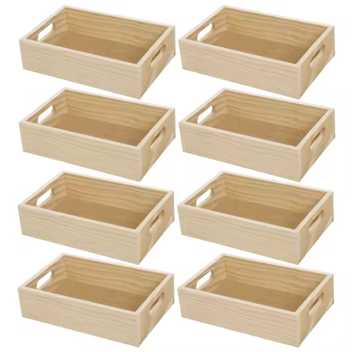 CM - Cajas Decorativas de Madera de Pino Natural. Tamaño: 22x15x6 cm. Packs a Elegir de 4 y 8 Cajitas. Con Asas. Para Guardar Objetos o como Adorno y Diseño del Hogar o Jardín - 1
