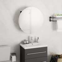 vidaXL Armario de baño con espejo redondo y LED 40x40x17,5 cm en color Negro/Blanco/Gris | almacenamiento funcional diseño moderno para baño dormitorio sala - details 0