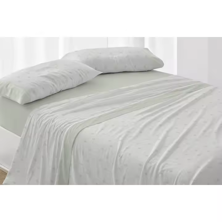 Juego de Sábanas Franela 571 Verde Menta Burrito Blanco - 1