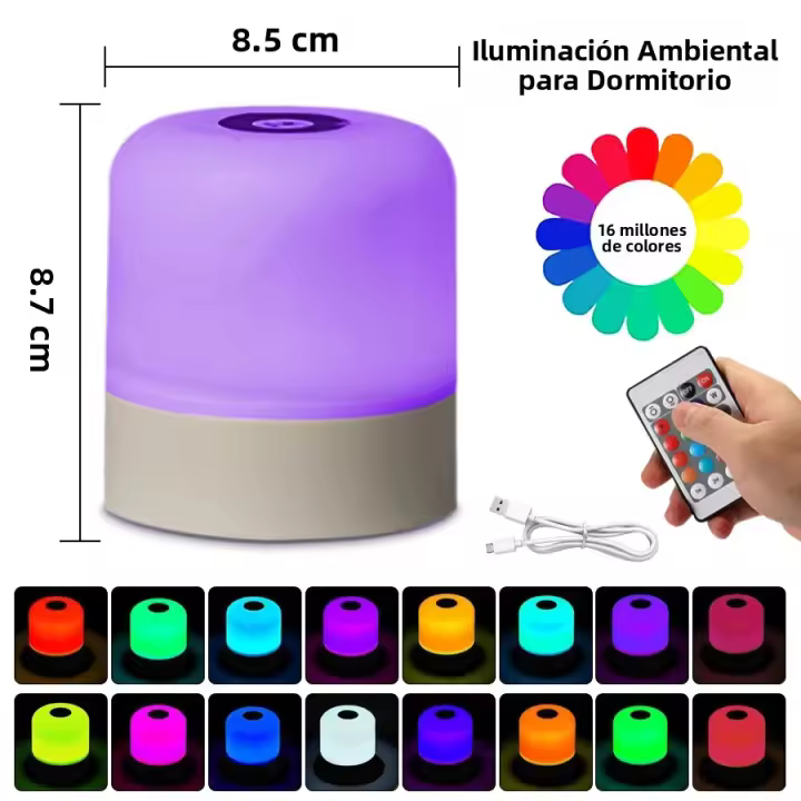 Lámpara De Noche Recargable Portátil RGB Con Control Remoto Y Toque 16 Colores Cambiables Para Dormitorio Y Habitación - 1
