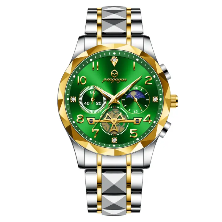 Reloj De Moda PENGAGAR Para Hombre Resistente Al Agua Con Luz Y Timer De Acero Inoxidable Movimiento De Cuarzo Reloj +Caja - 1
