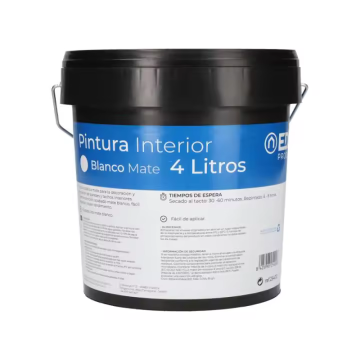 EDM Pintura Plástica Mate Interior Blanca 4L - EDM - Ideal Paredes y Techos - 25400 Pintura plástica Pinturas Pintura Pared - 1
