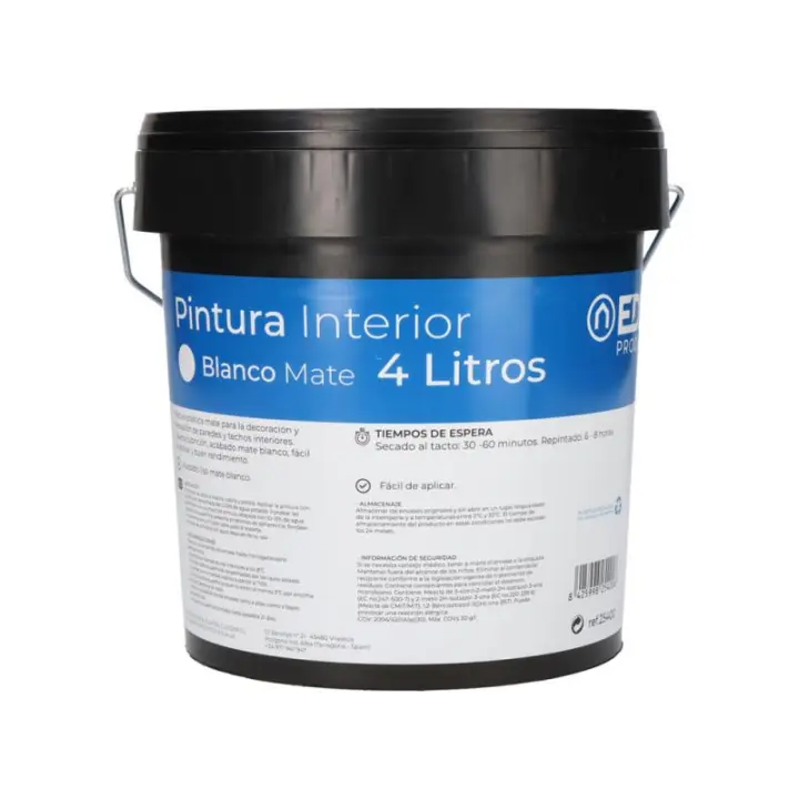 EDM Pintura Plástica Mate Interior Blanca 4L - EDM - Ideal Paredes y Techos - 25400 Pintura plástica Pinturas Pintura Pared - 1