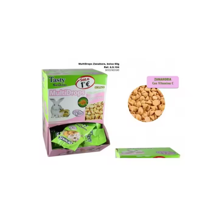 Multidrops Zanahoria 60Gr.X 40 Bolsas. Snack para conejos y roedores Sandimas - 1