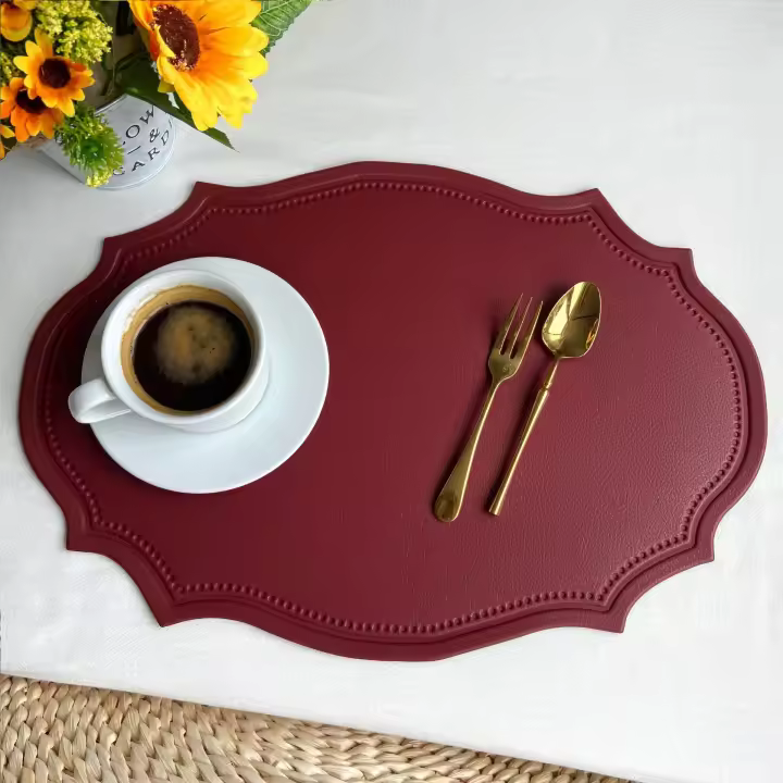 Juego De Tapetes De PU Para Mesa De Comedor Ecológico De Lujo En Colores Negro Rosa Verde Forma Irregular Inyahome - 1