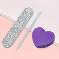 Set De 12 Piezas De Cuidado De Uñas Con Brillo Rosa Kit De Arte De Uñas Y Pedicura Con Pulidor De Corazón Rodillo De Cristal Y Lápiz De Archivo Doble Cara - details 4