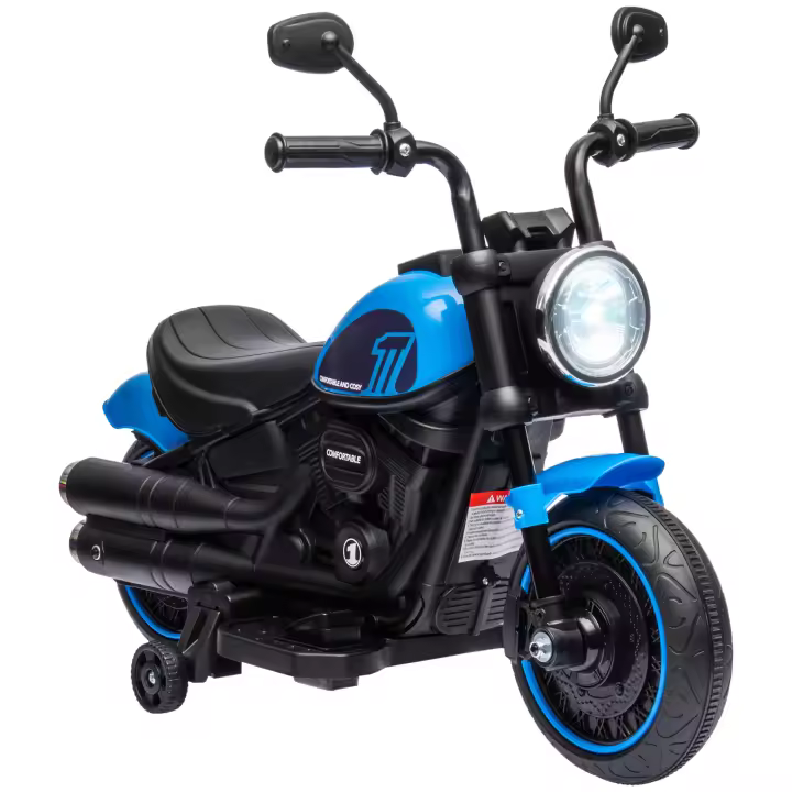 HOMCOM Moto Infantil Moto Eléctrica Infantil Vehículo Eléctrico Vehículo Infantil con 2 Ruedas de Apoyo Desmontables, 3 km/h, para Niños de 1,5-3 Años 76 x 42 x 57 cm - 1