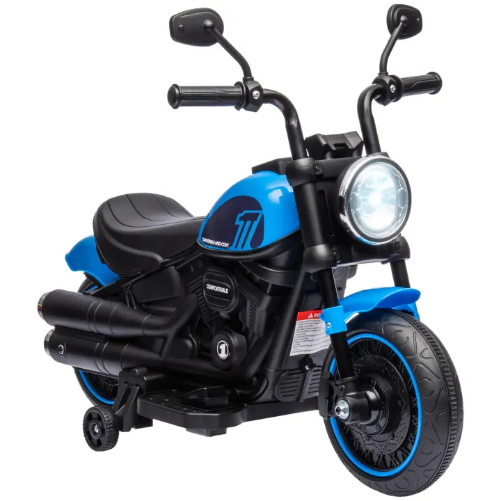 HOMCOM Moto Infantil Moto Eléctrica Infantil Vehículo Eléctrico Vehículo Infantil con 2 Ruedas de Apoyo Desmontables, 3 km/h, para Niños de 1,5-3 Años 76 x 42 x 57 cm - 1