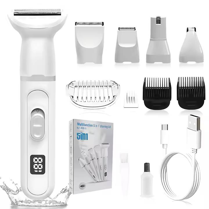 Afeitadora eléctrica para mujer, recortadora de bikini, afeitadora eléctrica 5 en 1 para piernas, axilas y vello púbico, kit de depilación para mujer para uso en seco y húmedo, afeitadora recargable para mujer, recortadora de vello corporal - 1
