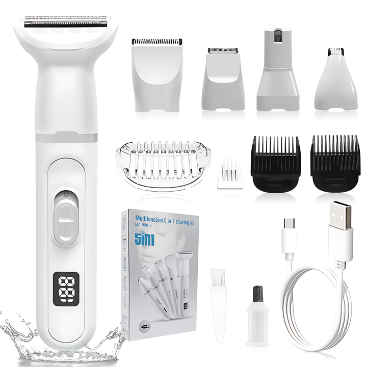 BIT Afeitadora eléctrica para mujer, recortadora de bikini, afeitadora eléctrica 5 en 1 para piernas, axilas y vello púbico, kit de depilación para mujer para uso en seco y húmedo, afeitadora recargable para mujer, recortadora de vello corporal