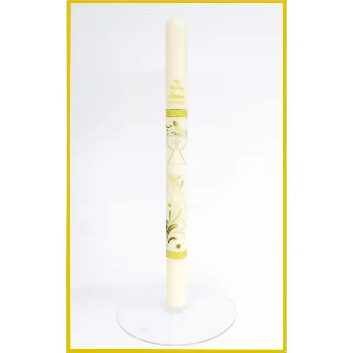 VELA (CIRIO) PARA BAUTIZO PERSONALIZADA NIÑA/NIÑO MEDIDA 3 x 40 CM Decorada con cáliz dorado y cintas metalizadas. (PERSONALIZADA) AÑADIR TEXTO EN (Chat con el vendedor) - 1