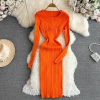 Vestido De Encaje Con Manga Larga Para Mujer Ropa De Fiesta Retro O-Neck Ajustado Estilo Coreano Poliéster Mid-Calf - details 32