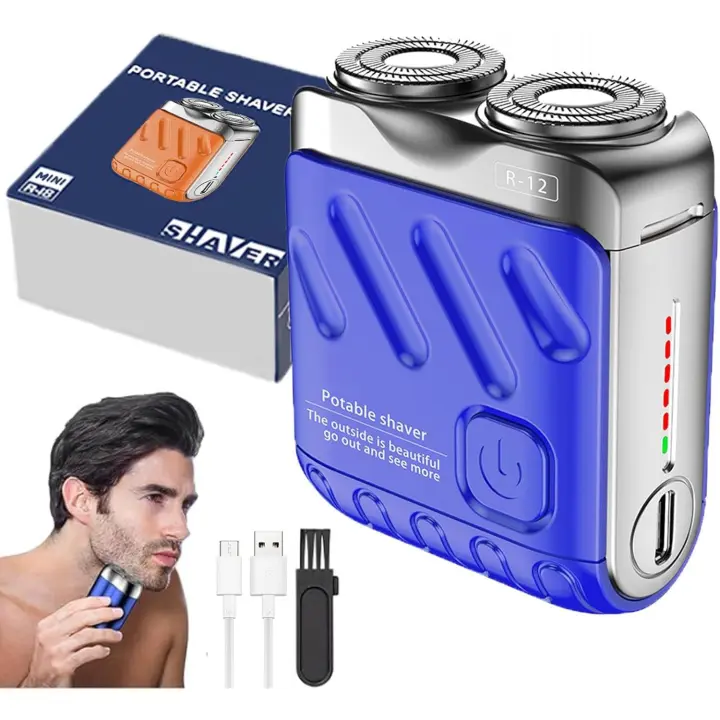 Afeitadora eléctrica portátil de doble anillo rotatorio, mini afeitadora recargable para equipaje para hombres, cortador magnético, diseño impermeable, fácil de limpiar para el hogar y viajes (naranja) - 1