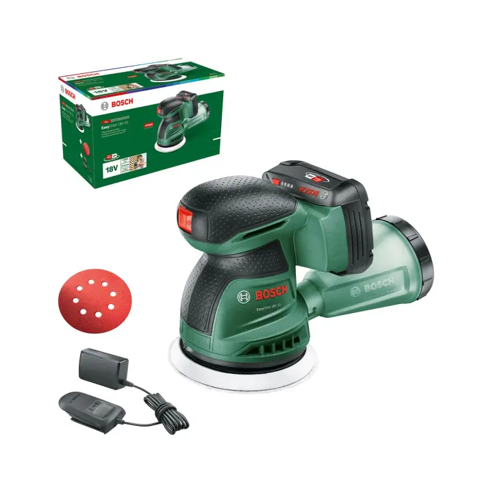 Lijadora excéntrica Bosch EasyOrbit 18V-10 a batería (lijado de madera, superficies barnizadas y pintadas de pequeñas a medianas; diámetro: 125 mm; batería y cargador de 2,0 Ah) - 1
