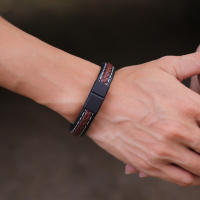 Pulsera De Cuero Trenzado Para Hombre Estilo Hiphop Rock Regalo De Cumpleaños Accesorio Para Novio Pulsera Roja Suerte - details 3