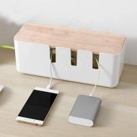 Caja de almacenamiento de cables, Organizador de cables con tapa de Madera para TV, computadora, recleta de enchufes, Cargador de línea, 30,3x12,5x11,5 cm - details 2
