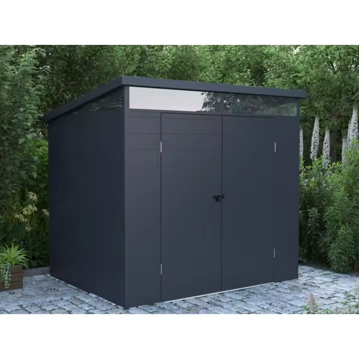 Vente-unique - Caseta de jardín de resina gris antracita 4 m² con suelo - MINARO - 1