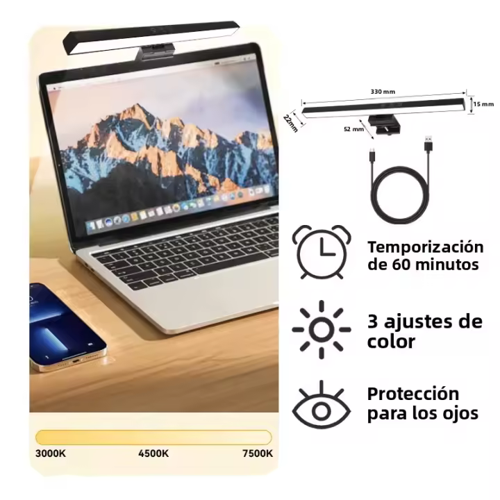 Lámpara De Escritorio LED Para Monitor De Computadora Luz De Lectura Colgante Para Dormitorio Y Estudio Dimmer Sin Fin - 1