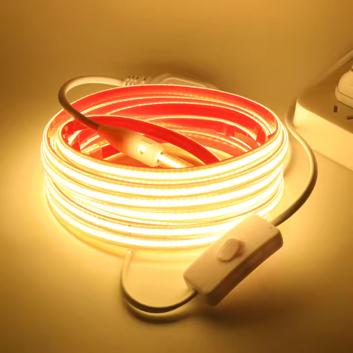 Tira De Luz LED COB Flexible 220V Con Cinta Adhesiva 288 LEDs Alta Densidad Luz Línea Impermeable Con Interruptor Y Cable - 1