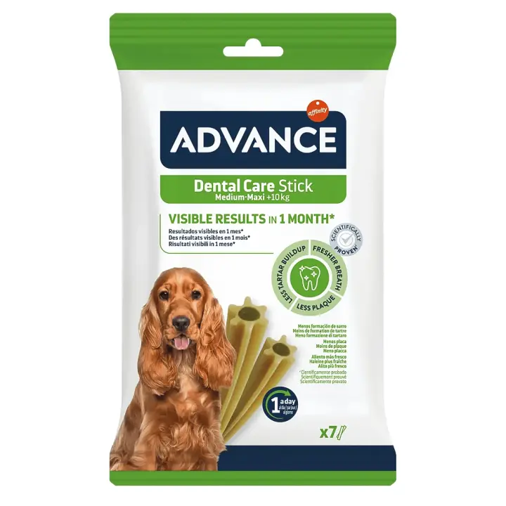 Advance Dental Care Stick Medium-Maxi, 7 unidades y 28 unidades, Snack Dentale Canino , Barras Dentales para Perros, Elimina la Placa y Fortalece los Dientes - 1