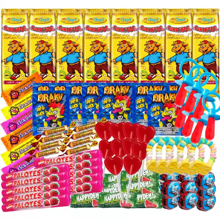 Super Pack Chuches de las Mejores Marcas, Incluye Arroz Inflado Curritos, Relojes, Palotes, Caramelos para Hallowen, Navidad, Cumpleaños y Fiestas de Niñas y Niños. Caja Regalo WikiMark (Caja de 100) - 1