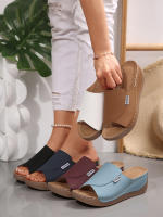 Zapatillas casuales de Suela Gruesa de gran tamaño para Mujer, zapatillas de Tacón de cuña con Boca de Pez, sencillas y Moderanas con Tiras anchas. - details 13