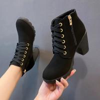 Botas De Tacón Alto Para Mujer Primavera Invierno Calidad Superior Con Cordones Moda Europea Zapatos De Mujer PU Botas Con Plataforma Entrega Rápida - details 22