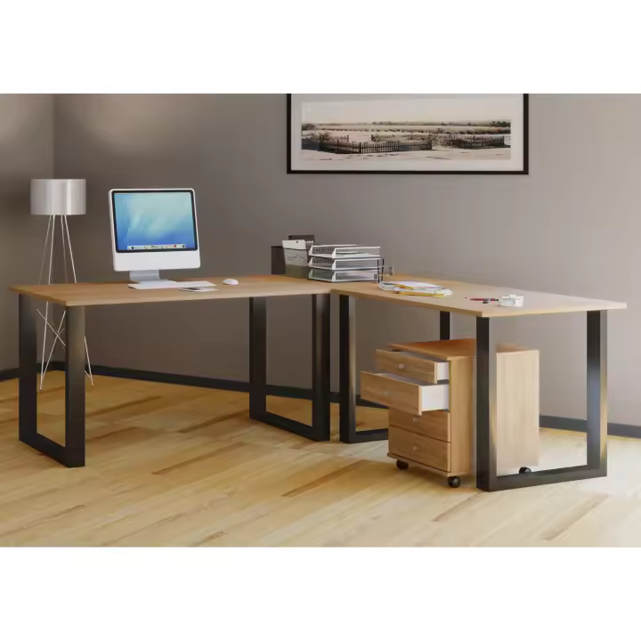 VCM Holz Schreibtisch | Eckschreibtisch schlicht | 130x130 | L Form links oder rechts | Arbeitstisch Platte 50 cm tief | Computertisch Büromöbel - Lona U - 1