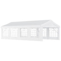 Outsunny Carpa de Jardín Cochera Gazebo 8x4m Pergola Cenador Pabellón 4 Paneles Laterales 8 Ventanas para Fiesta Eventos Bodas Acero PE Blanco - details 0