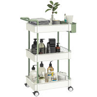 HOMCOM Carrito de Almacenamiento de 3 Niveles Carrito de Cocina con Asa y Caja Extraíble para Salón Comedor Oficina Baño 50x29,4x77 cm Blanco - details 0