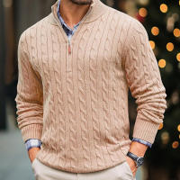 El más cómodo suéter de punto de los hombres delgado cremallera medio cuello alto jersey de manga larga retorcida flor jersey más ropa de hombre de tamaño - details 3