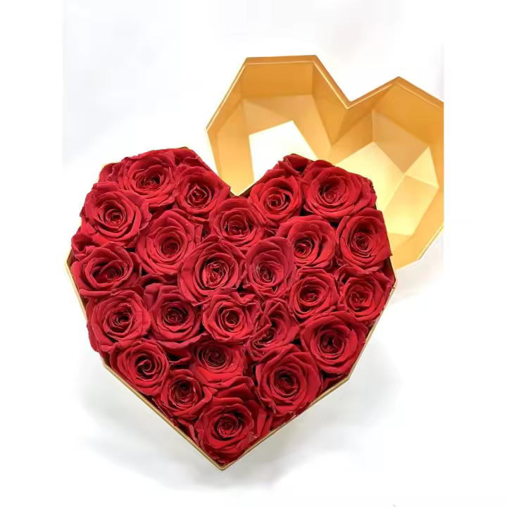 22 Rosas preservadas en Caja Regalo Corazón - Rosas eternas San Valentín - Flores preservadas Día de la Madre (Rosas Rojas en Caja Blanca) - 1
