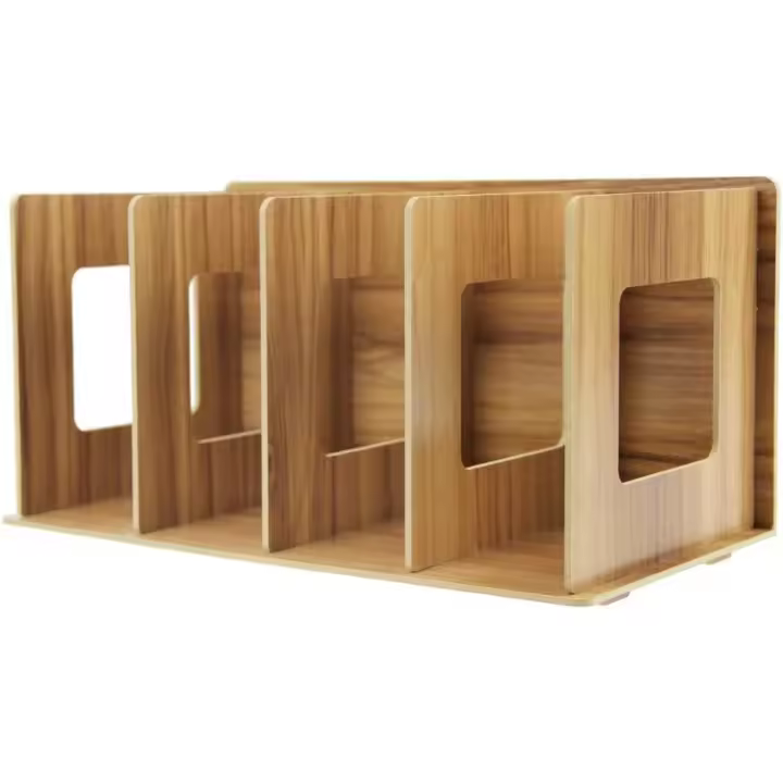 Organizador de escritorio Extraordinario de Madera, archivador de Revistas, colector de Archivos, estantes de libros de Bricolaje con 4 compartimientos, Colector de catálogos para Libros, alfombras, revista, Cuadernos, soporte de CD. - 1
