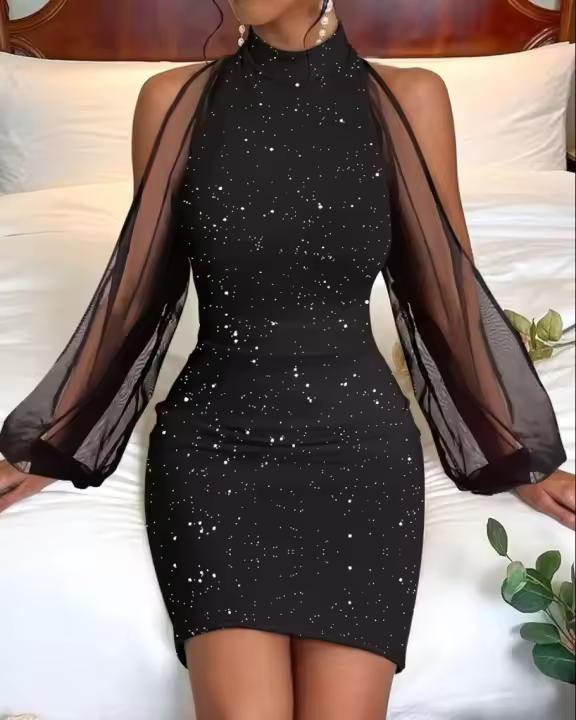 Vestido De Noche Elegante Para Mujer Con Mangas Largas Y Encaje Patchwork Ajustado Para Prom Vestido De Encaje Con Mangas Largas Para Mujer - 1