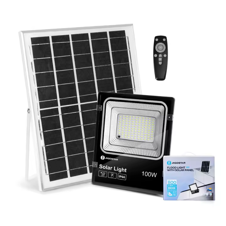 Aigostar Foco Proyector LED Solar con Mando a Distancia 50W, 100w, 200w 6500K Luz Blanca Resistente Al Agua - 1