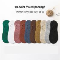 Calcetines Cortos Transpirables Para Mujer Color Sólido Con Banda Estampada Japonesa Y Antideslizante De Silicona Calcetines Invisibles De Algodón - details 0