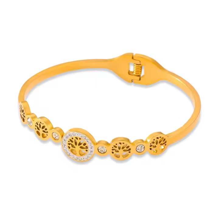 Pulsera hueca para mujer con diseño de árbol de la vida de acero inoxidable con hoja de arce - 1