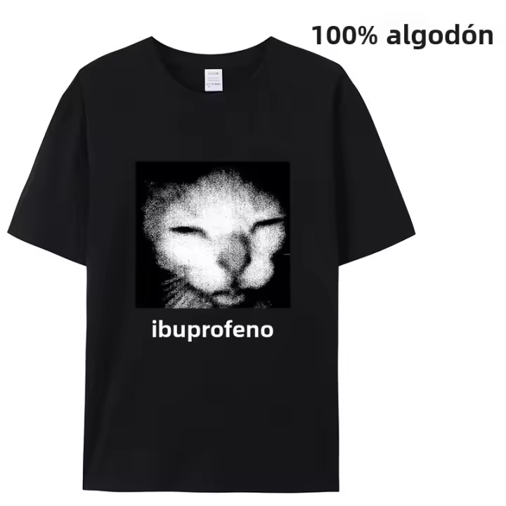 Camiseta Ibuprofen Gato Meme Para Hombres Moda Casual Con Estampado De Gato Divertido Camisetas Gráficas Unisex Ropa De Calle O-Neck - 1