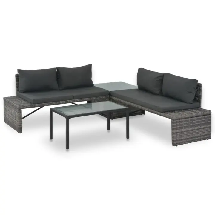 vidaXL Set de salón para jardín 3 pzs y cojines ratán sintético gris - 1
