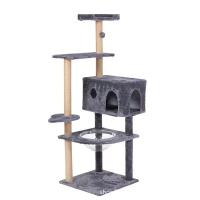 Torre Rascador para Gatos con Casa, 148 cm de Alto, Base 50x50 cm, Plataformas Múltiples, Gris - details 0