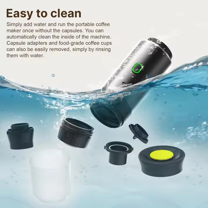 Máquina de café portátil 3 en 1 para el hogar y el coche, máquina de café eléctrica sin cable, funciona con cápsula y café de tierra, 20 bares, mini cafetera fría y caliente con taza de 150 ml - 1