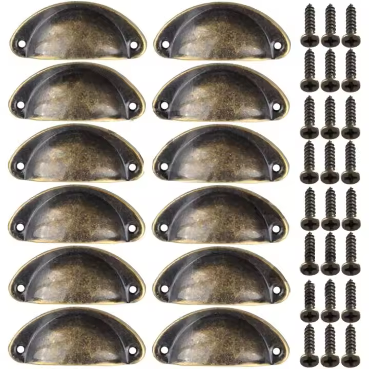 Manija de perilla de puerta de Decoración Retro Para cajón de gabinete Manija de concha Vintage para gabinete Gabinete de cocina Curved N Retro perilla de puerta de armario para gabinete (12 piezas) (A) - 1