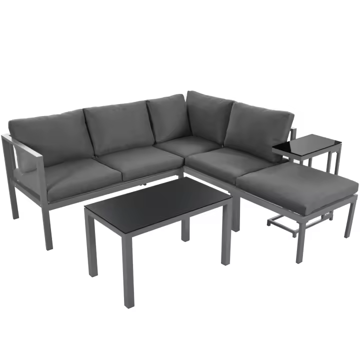 Juego de tumbonas de Jardín, tumbona esquinera, muebles de Jardín Para 4-5 personas con Mesa Auxiliar y Mesa de Centro, muebles de Jardín resistentes a la intemper, Gris, juego de 5, incl. Todos Los Juegos - 1