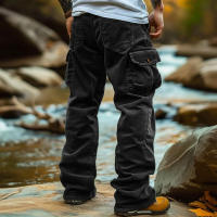 Pantalones De Corduroy Para Hombre Estilo Americano Vintage Con Multípodos Corte Relajado Calor Grueso Moda Casual De Calle - details 2