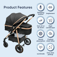 Cochecito de bebé 3 en 1, lujoso cochecito de bebé portátil de viaje, cochecito plegable con marco de aluminio de paisaje alto, cochecito infantil para recién nacido - details 4