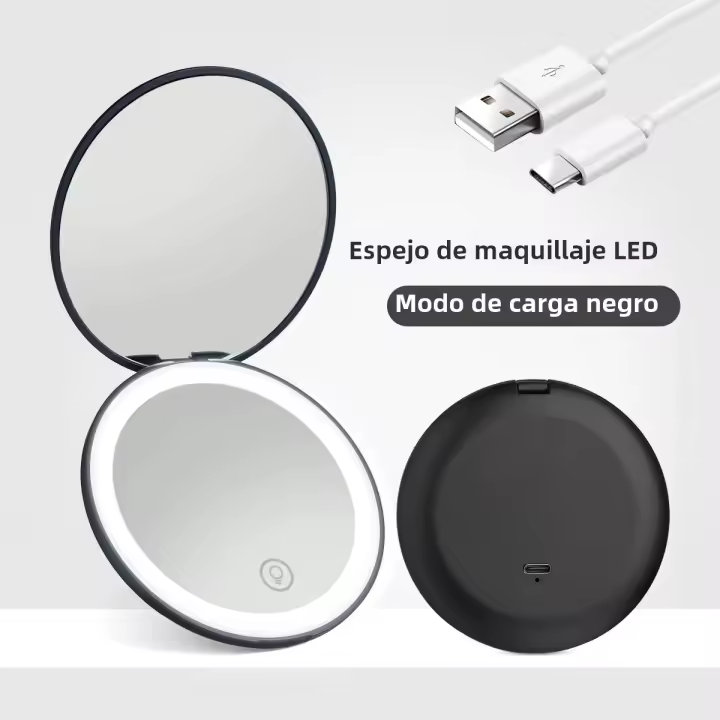Espejo De Maquillaje Portátil Con Luz LED Y Aumento De 10X Recargable Compacta Para Bolso Y Bolsillo - 1